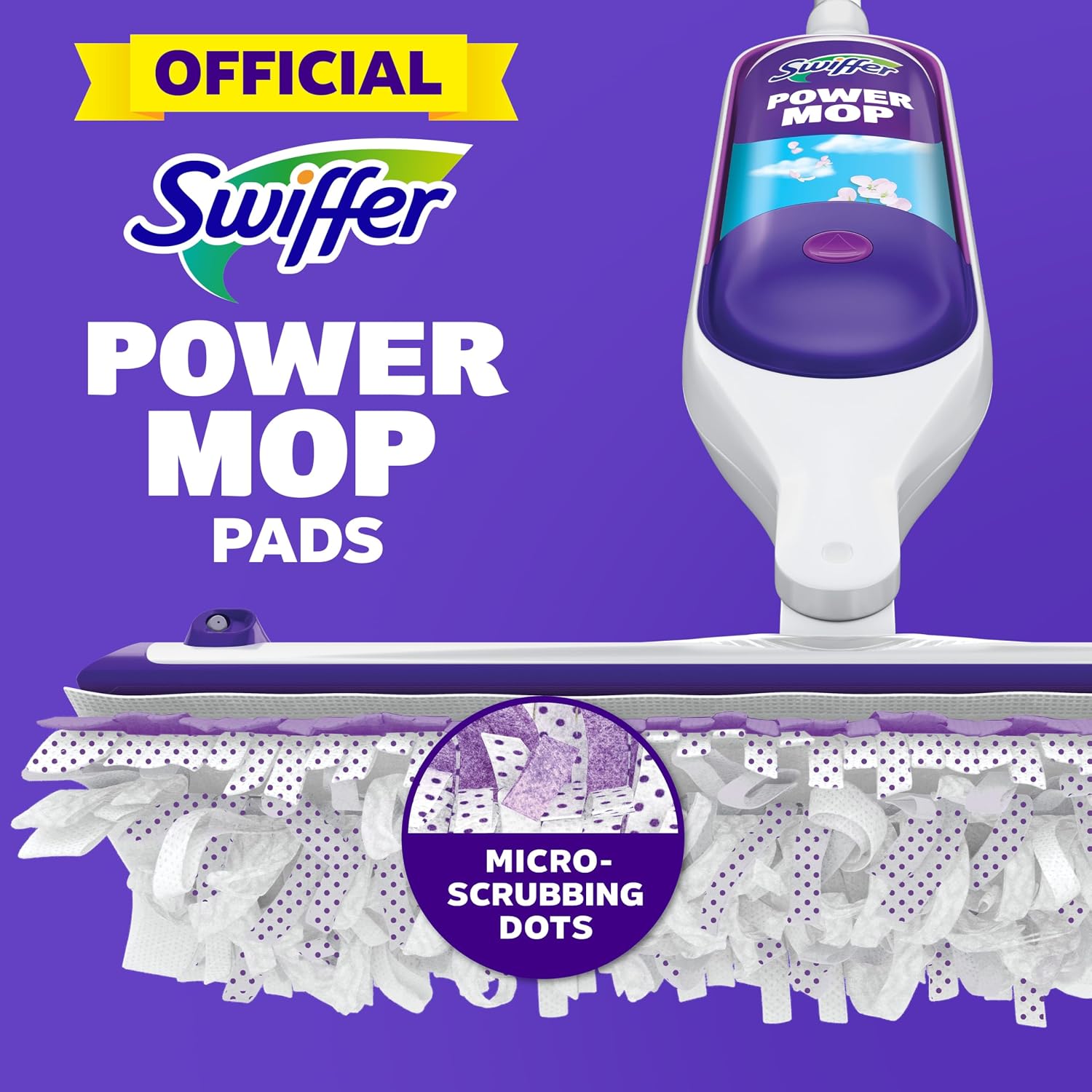 Swiffer PowerMop Multi-Surface Mopping Pad Refills for Floor Cleaning, Microfiber, 11 Count, White/Purple