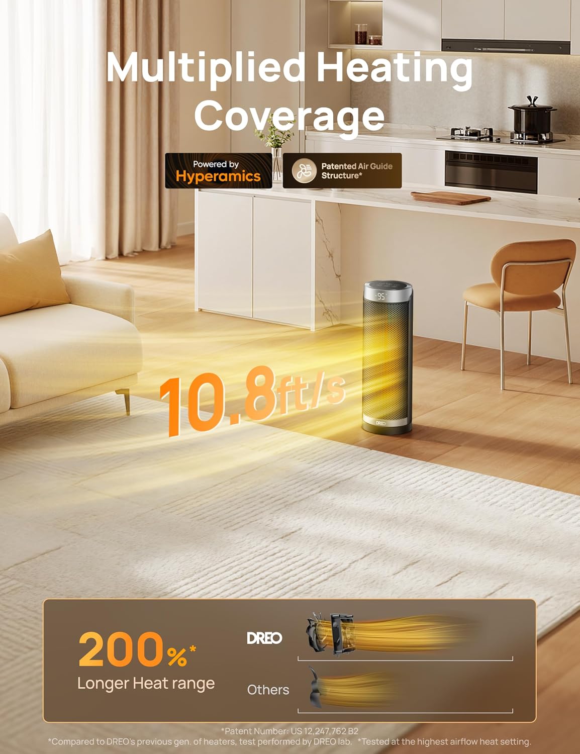DREO 1500W Electric Space Heater with Remote for Large Room Bedroom,16 Inch