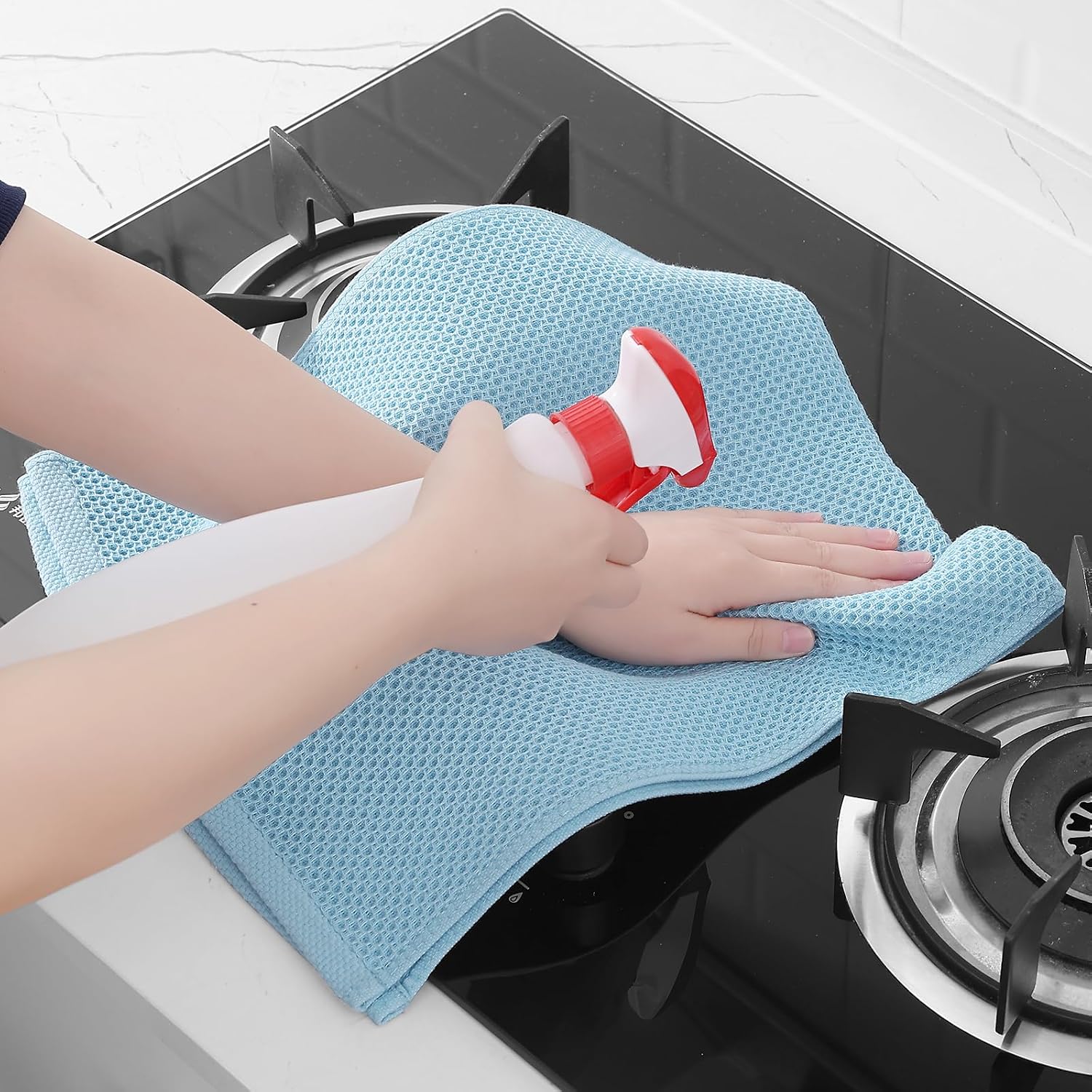 Homaxy 100% Cotton Waffle Weave Kitchen Dish Towels 6-Pack, Sky Blue