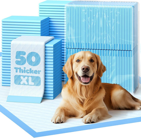 Powools Puppy Pads for Dogs, 34x28 in, 6-Layer Leakproof, 50-Pack, Thicker
