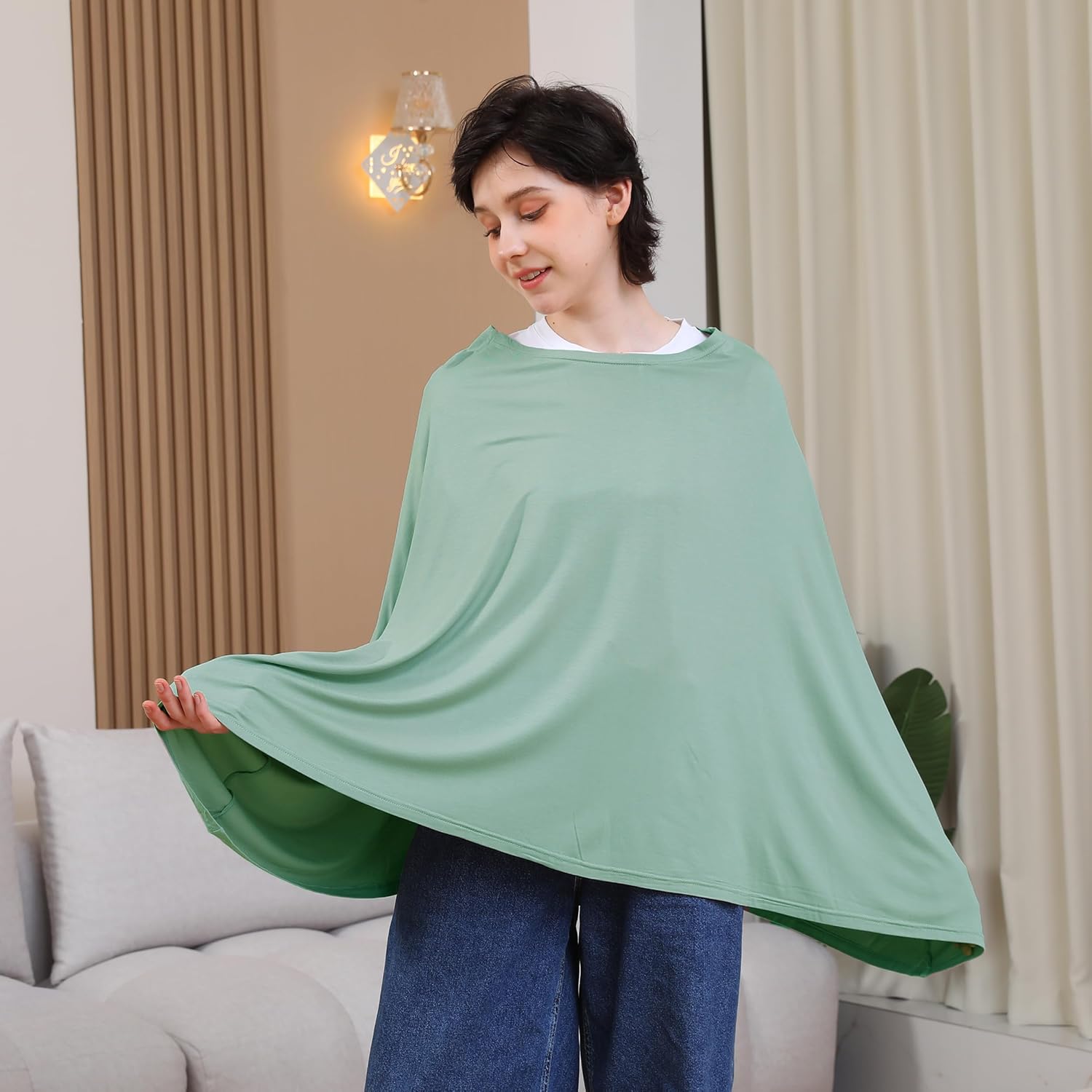 Seejoy Multi-use Nursing Cover for Breastfeeding, 360°Full Coverage Nursing Poncho, Rayon Soft & Breathable Breastfeeding Cover up (Smooth Rayon, Sage Green)