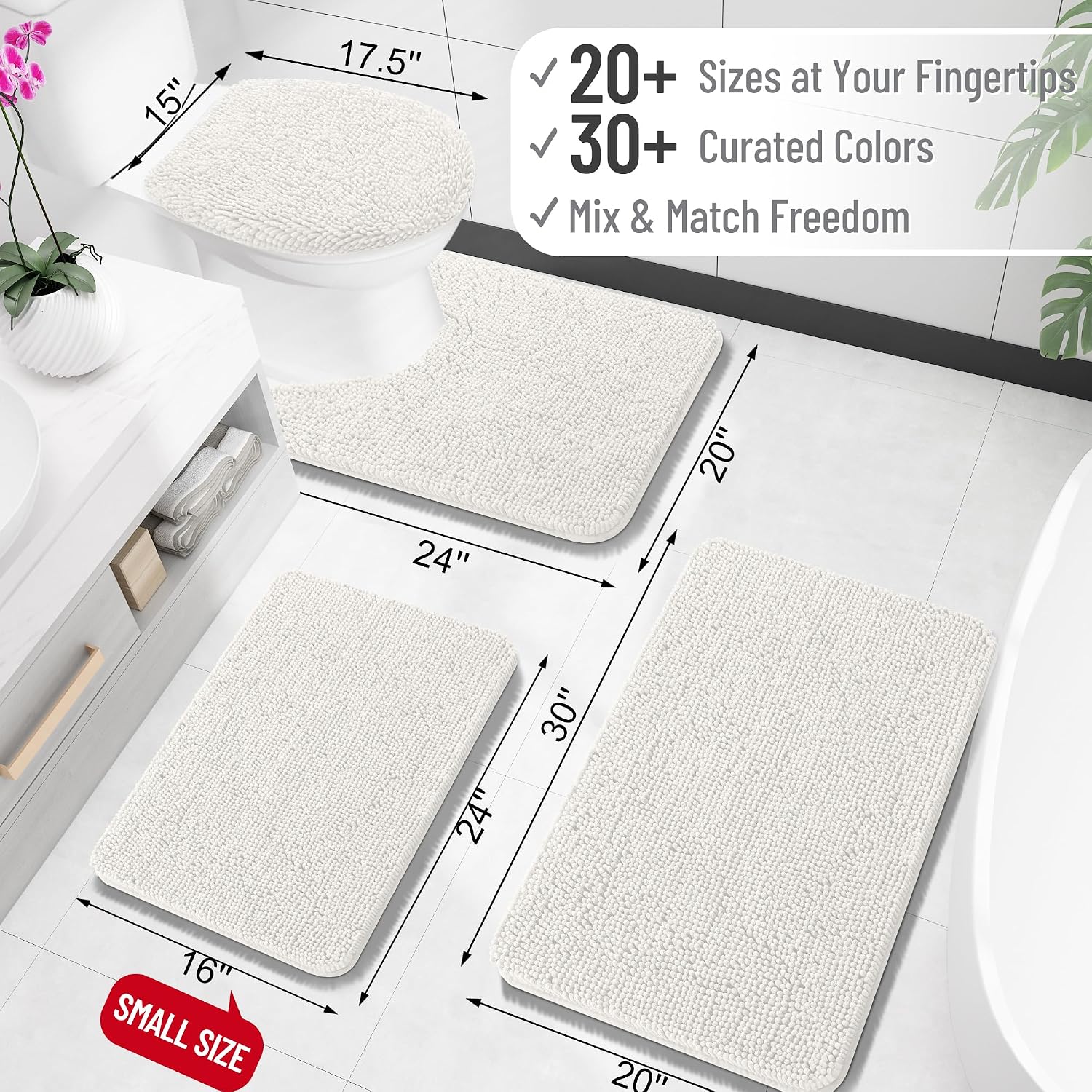 OLANLY Small Bathroom Rugs 30x18, Extra Soft Absorbent Chenille Bath Rugs