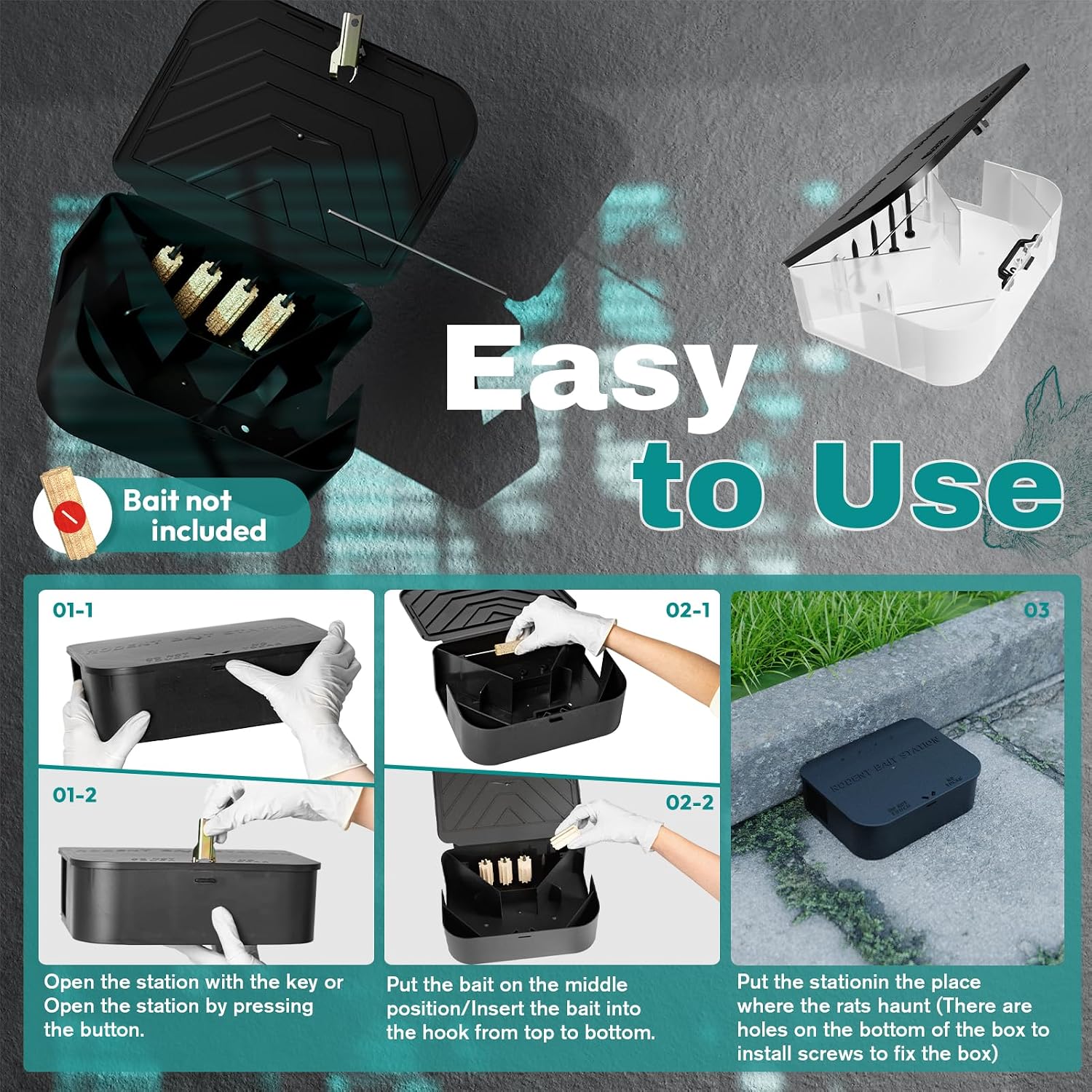 Rat Station Box with 1 Key, Complete Rodent Solution Keeps Rats Away, Pet & Child-Safe, Lock & Key Available, Reusable & Long-Lasting, Indoor & Outdoor, 1 Pack