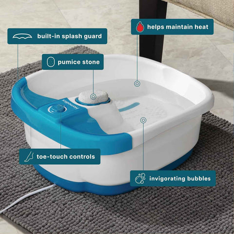Homedics Bubble Mate Foot Spa, Toe Touch Controlled Foot Bath | with Invigorating Bubbles and Splash Proof, Raised Massage Nodes and Removable Pumice Stone