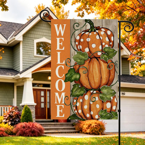 Fall Decorations Garden Flag 12x18 Inch for Outside Double Sided Weather & Fade Resistant Pumpkin Welcome Yard Flags Thanksgiving Outdoor Home Fall Decor