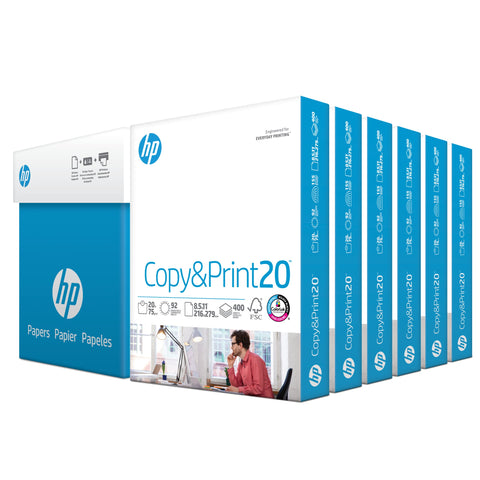 HP Printer Papers | 8.5 x 11 Paper | Copy &Print 20 lb| 6 Pack Case - 2,400 Sheets | 92 Bright | Made in USA - FSC Certified | 200010C