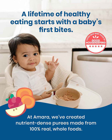 Amara Organic Baby Food - Stage 2 - Oats & Berries - Baby Cereal to Mix With Breastmilk & Water - Shelf Stable Baby Food Pouches Made from Organic Fruit and Veggies - 5 Pouches, 3.5oz Per Serving