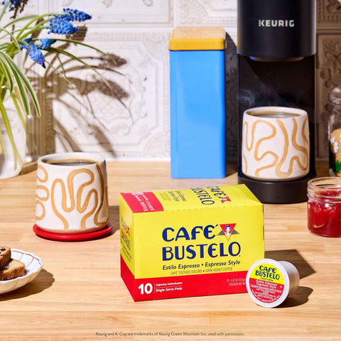 Café Bustelo Espresso Style Dark Roast Coffee Pods, 60 Count | 6 boxes of 10 pods each, Compatible with Keurig brewers (Not affiliated. See full product description), Bold Latin taste