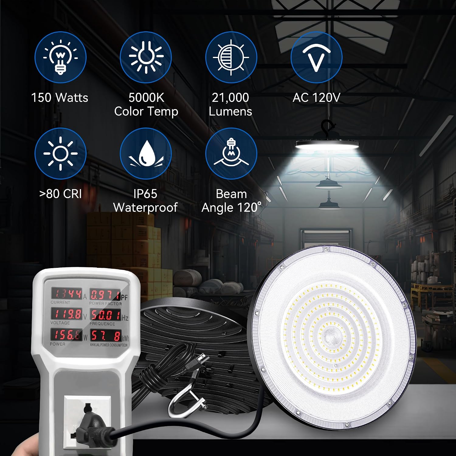 4 Pack UFO LED High Bay Light 150W, 21000lm, 5000K, Plug&Play, ETL