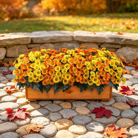 Ammyoo Artificial Mums Fake Fall Flowers for Outdoors Planter Porch Decor