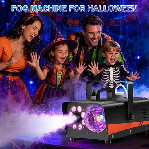 800W Fog Machine, 4500CFM for Halloween, Disco Light & Remote