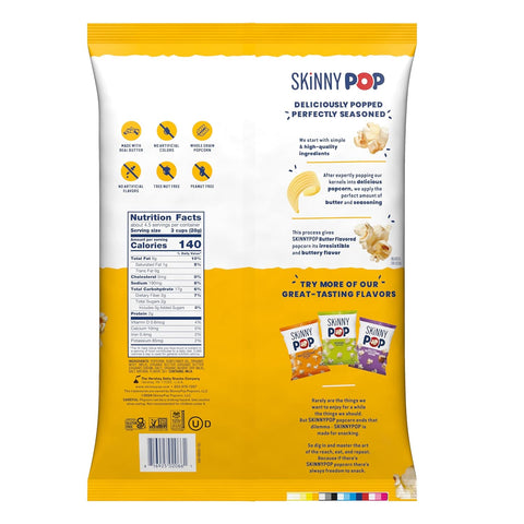 SkinnyPop Popcorn, Butter, Made with Real Butter, Whole Grain Snack, 4.4oz Bags (12ct)