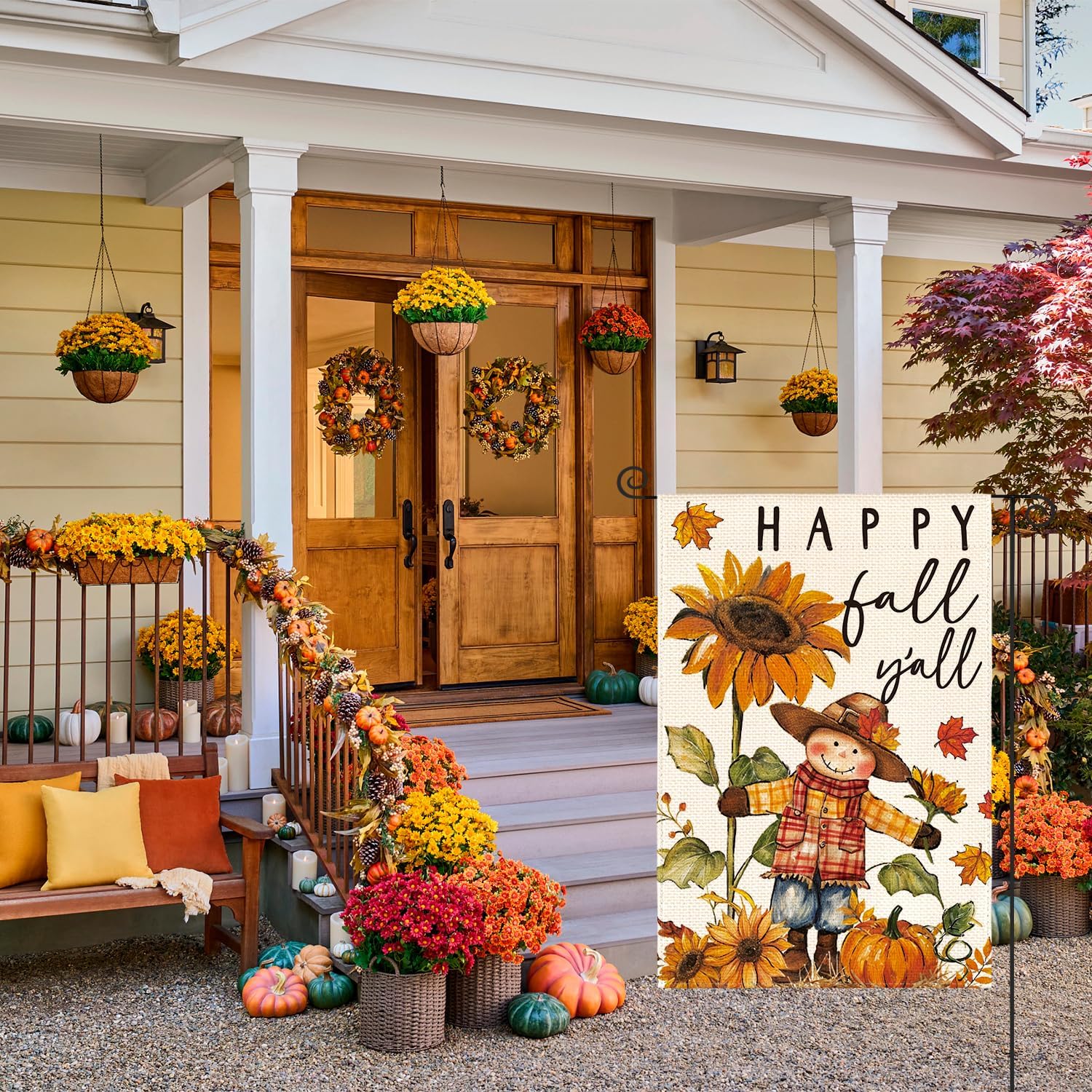 AVOIN colorlife Fall Scarecrow Garden Flag 12x18 Inch for Outside