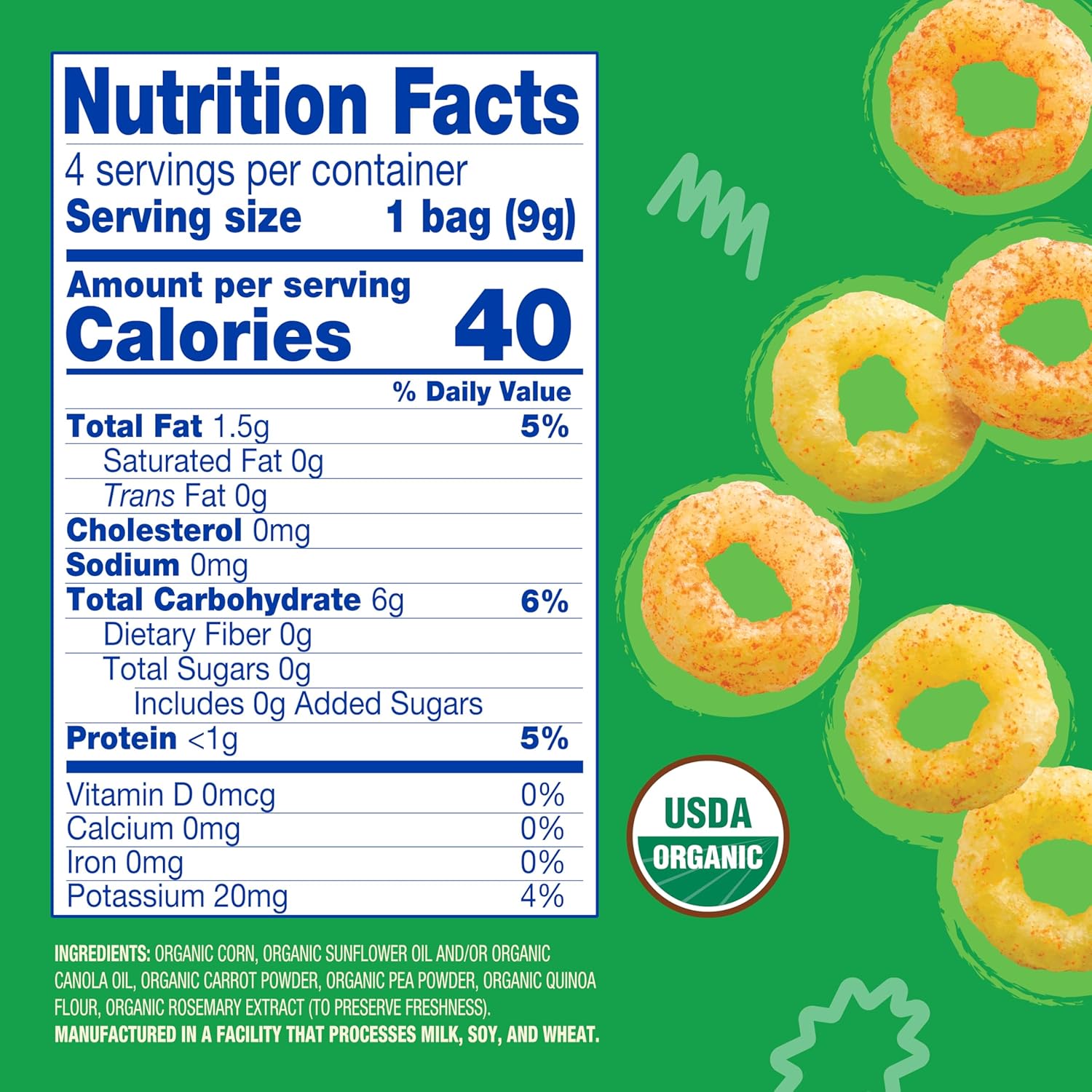 Earth's Best Organic Melty Hoops, Bite-Sized Snacks for Babies 8 Months and Up, Spring Veggie, 0.32 Ounce Individual Bags (Pack of 4)