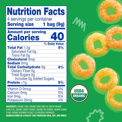 Earth's Best Organic Melty Hoops, Bite-Sized Snacks for Babies 8 Months and Up, Spring Veggie, 0.32 Ounce Individual Bags (Pack of 4)