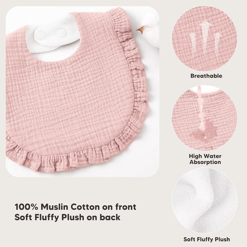 Bearmoss 8 Pack Muslin Baby Bibs for Drooling and Teething, Bibs for Girls