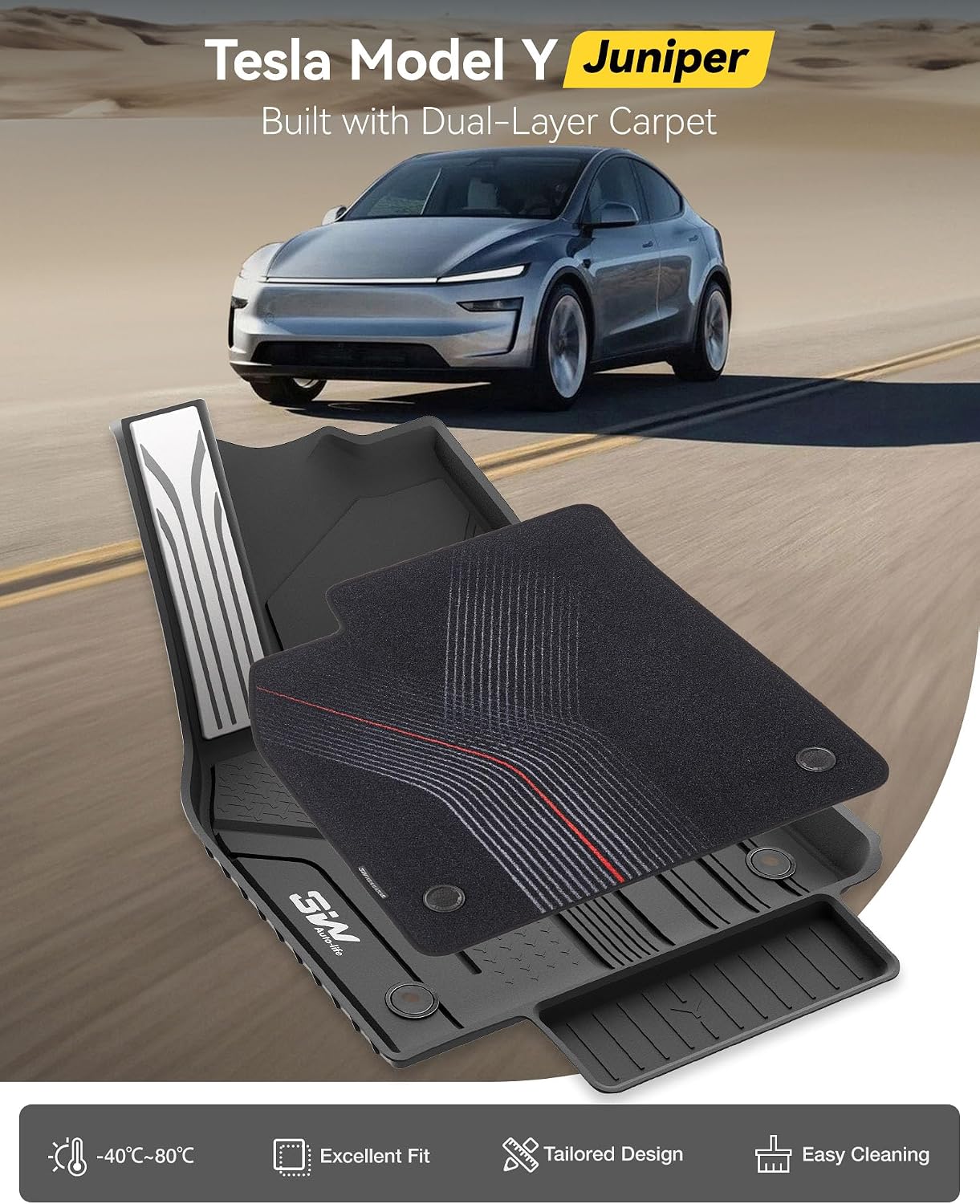 3W 9PCS Floor Mats for Tesla Model Y Juniper 2025-2027 Star Trails Carpets