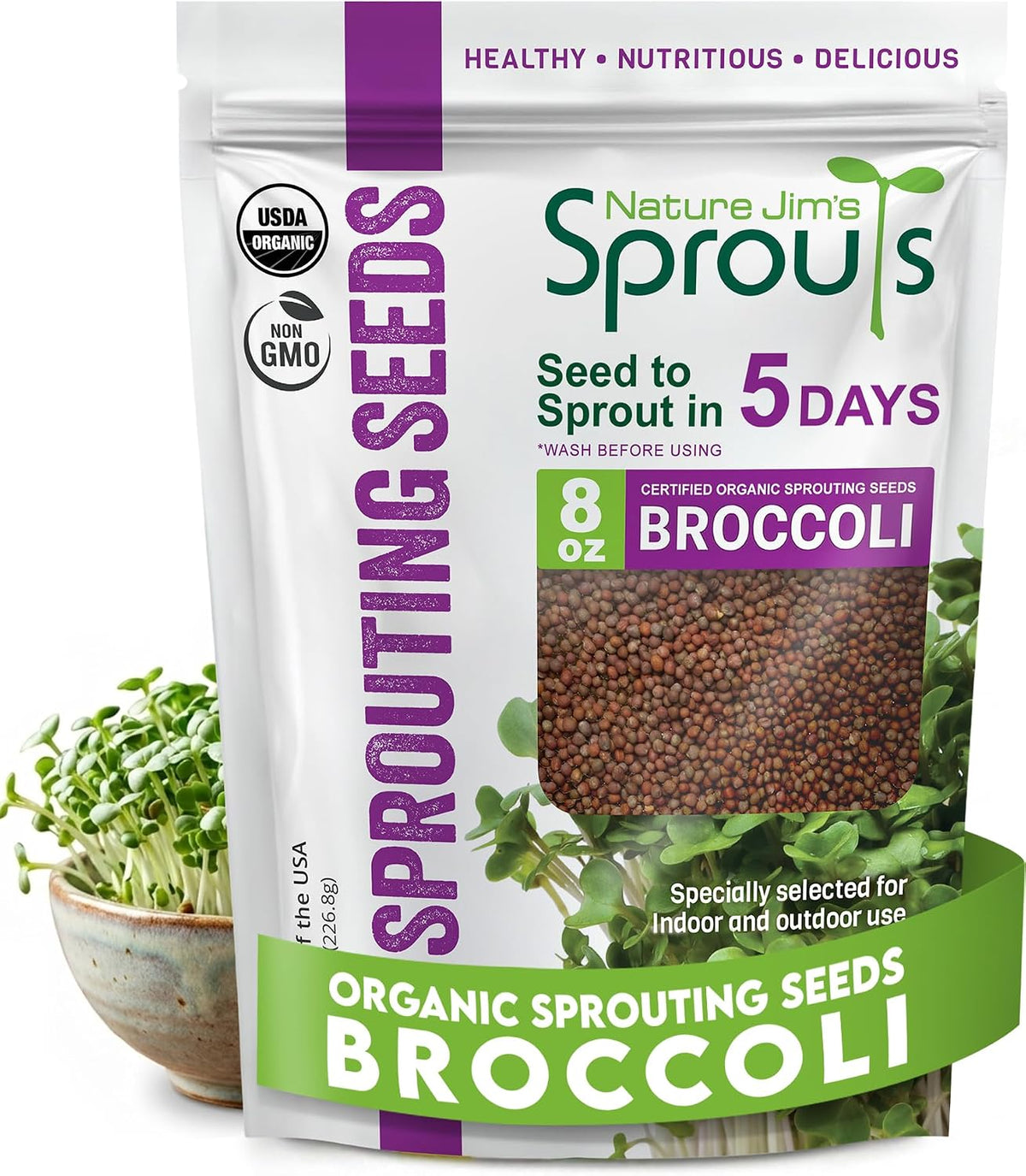 Nature Jim's Sprout Organic Broccoli Seeds – Non-GMO, Sprouting Seeds - 8oz