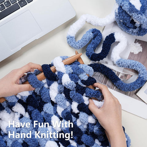 Cozyful Chunky Yarn for Hand Knitting - #10 Chunky Chenille Blanket Yarn, Jumbo Big Thick Chunky Yarns for Crocheting, Tie Dye Bulky Knit Yarns, 8 Skein (20 yds 8 oz Each Skein), Multi Blue & White