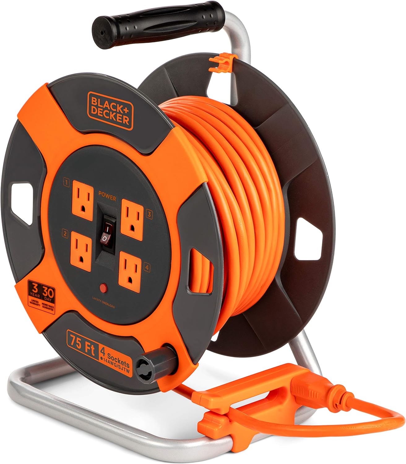 BLACK+DECKER 75 Ft. Retractable Extension Cord Reel, 4 Outlets