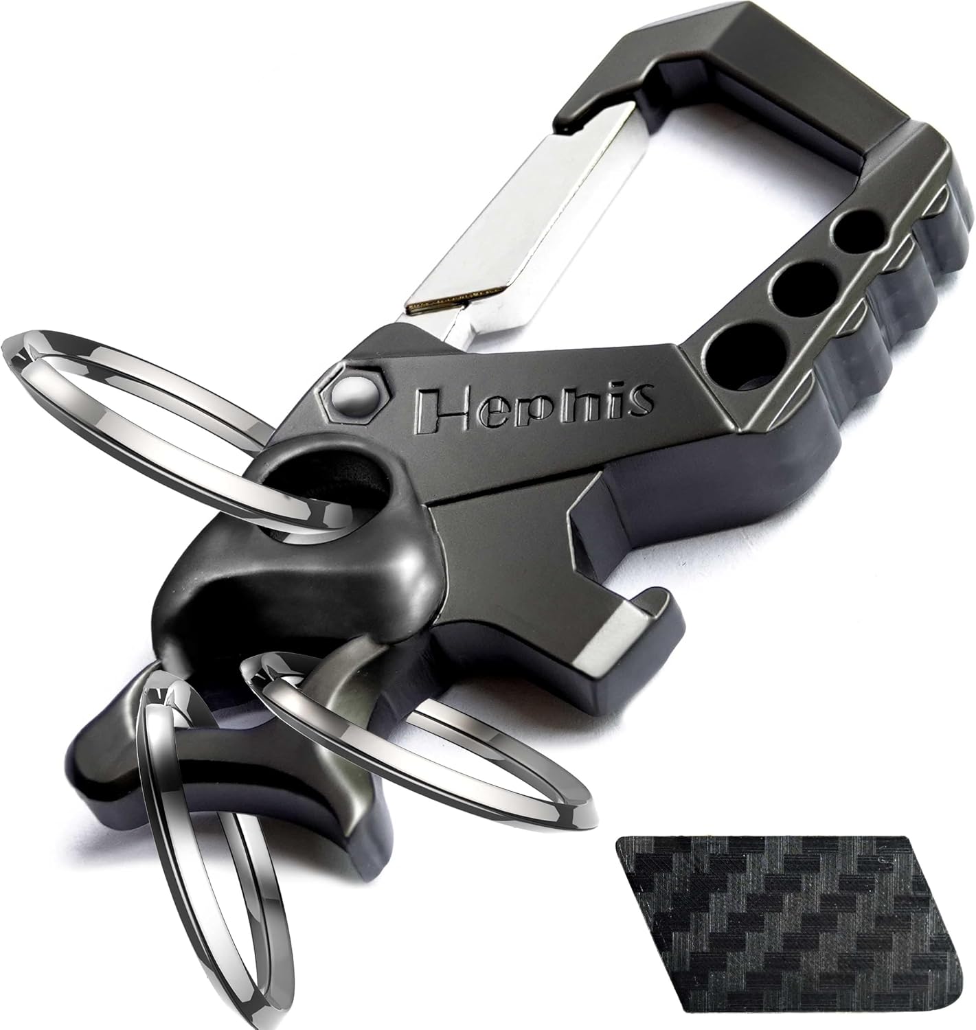 Hephis Skull Heavy Duty Key Chain,Car Emergency Escape Tool, Seat belt Cutter,Bottle Opener,Carabiner Car Key Chains