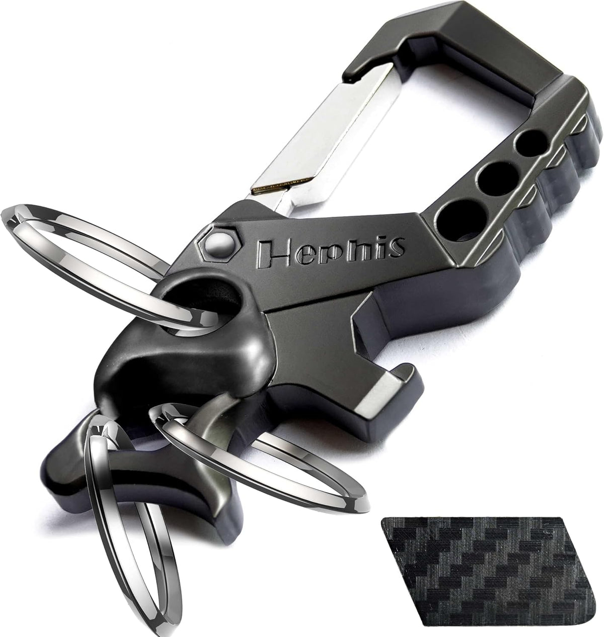 Hephis Skull Heavy Duty Key Chain,Car Emergency Escape Tool, Seat belt Cutter,Bottle Opener,Carabiner Car Key Chains