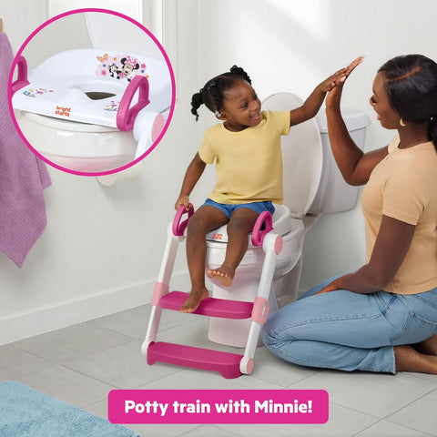 Disney Minnie Mouse Foldaway Ladder Potty Seat by Bright Starts, Toddler Toilet Training Seat with Step Stool & Handles, Easy-Fold Design for Storage, 18M - Up to 50 lbs