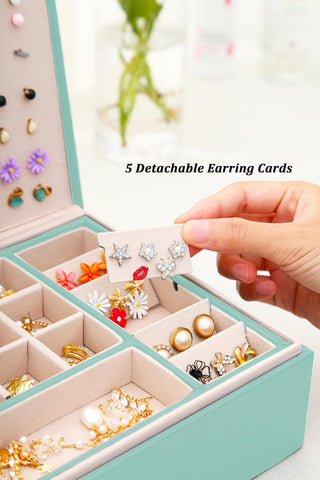 QBestry Girls Jewelry Box for Earrings Jewelry Organizer Box Teen Girls Earrings Organizer Jewelry Box Earring Holder Organizer Stud Earring Box for Girls Womens Jewelry Case Organizer Teal