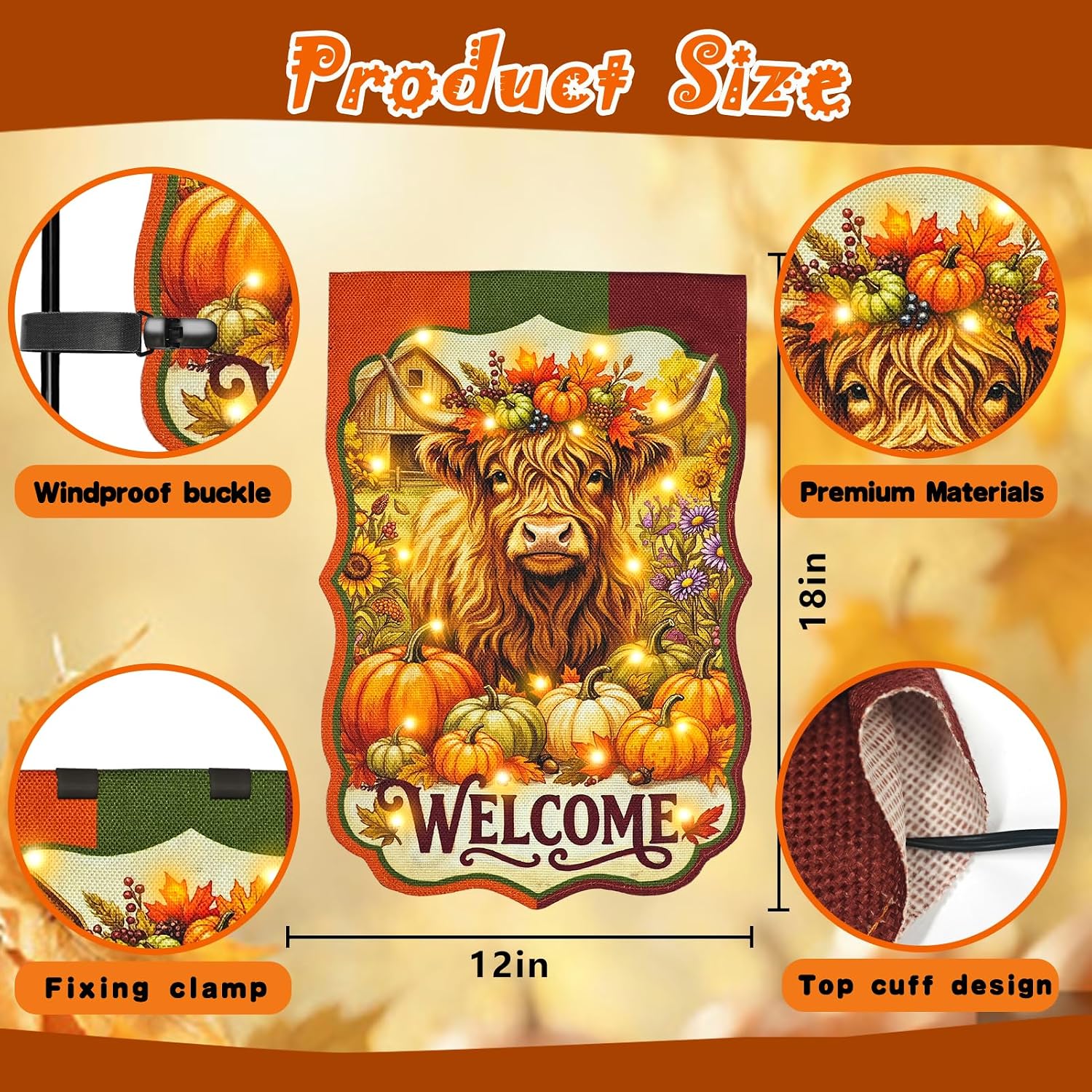 Thanksgiving Garden Flag, Cow Fall Porch Decor, 12x18 In