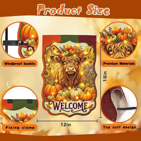 Thanksgiving Garden Flag, Cow Fall Porch Decor, 12x18 In