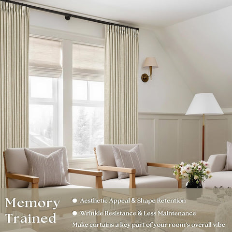TWODRAPES 108 Inch Neutral Linen Curtains 2 Panels Set Pinch Pleated