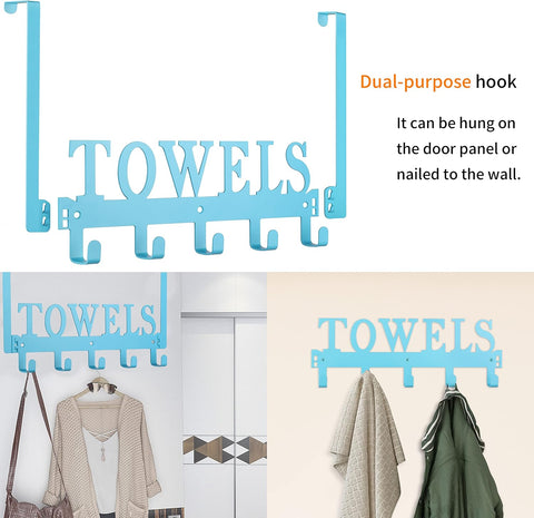 Kuhome Over The Door Towel Holder - Hooks & Rack for Bathroom, Robe & Beach Towels (Blue)