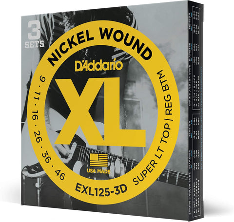 D'Addario XL Nickel EXL125-3D Electric Guitar Strings, 09-46, 3 Sets