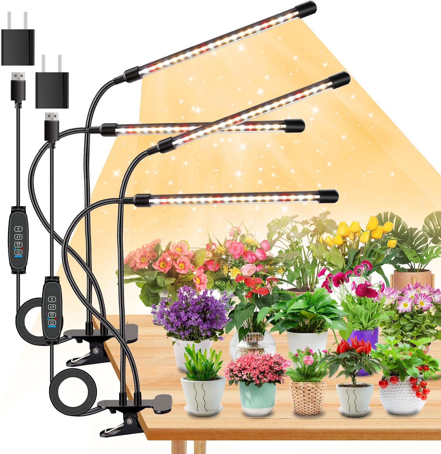 Grow Lights for Indoor Plants, Full Spectrum 2 Head Clip Plant Lights