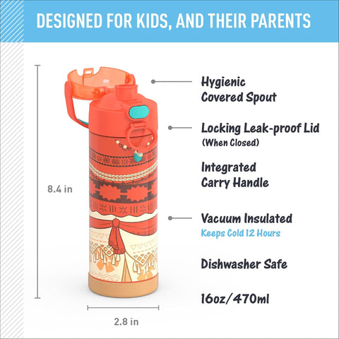 THERMOS FUNTAINER Water Bottle with Spout, 16oz, Princess Moana