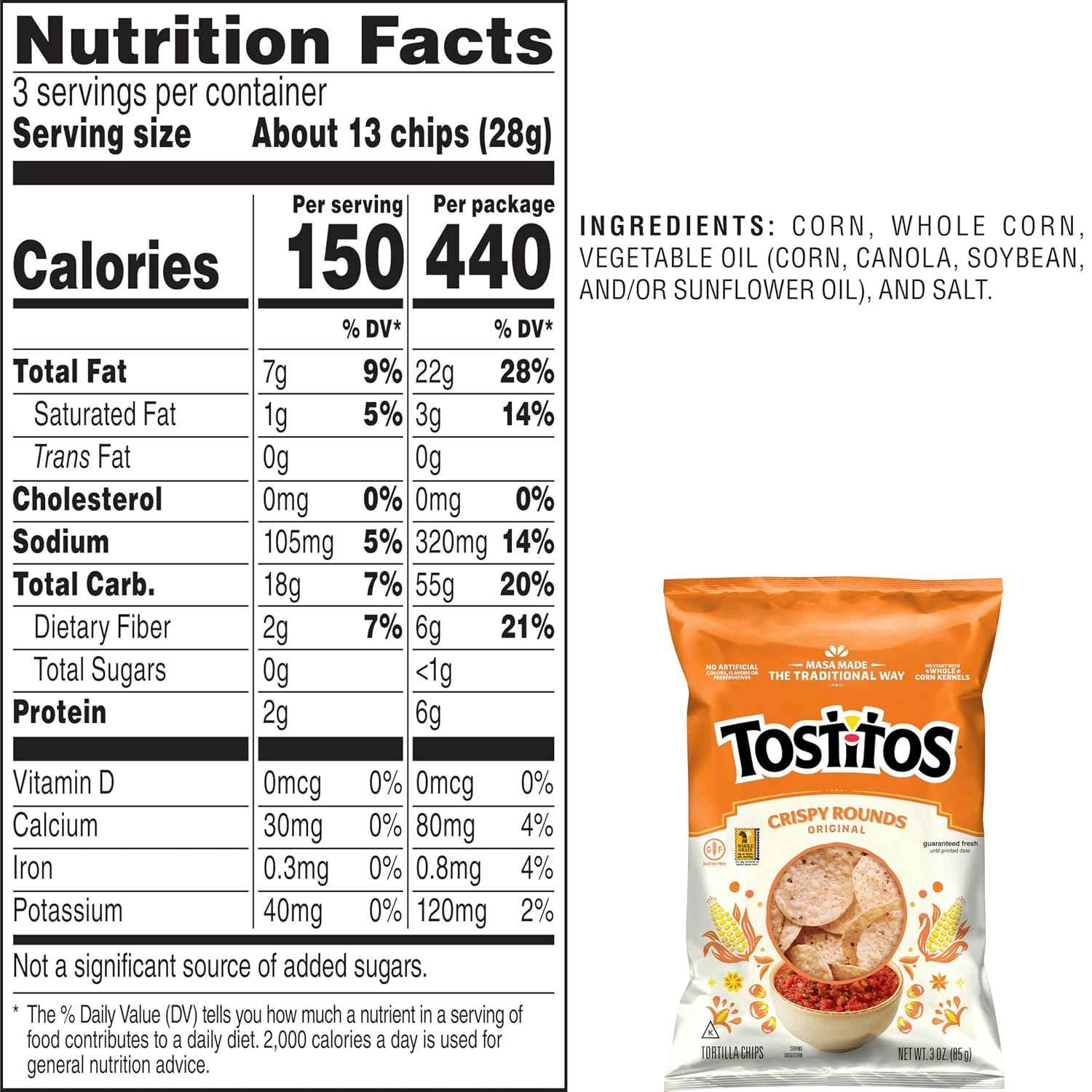 Tostitos, Crispy Rounds Tortilla Chips, 3 Ounce (Pack of 28)