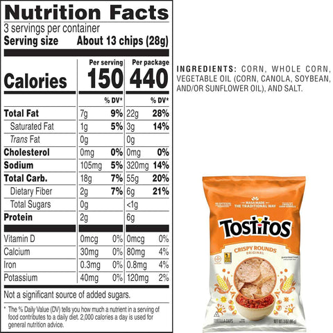 Tostitos, Crispy Rounds Tortilla Chips, 3 Ounce (Pack of 28)