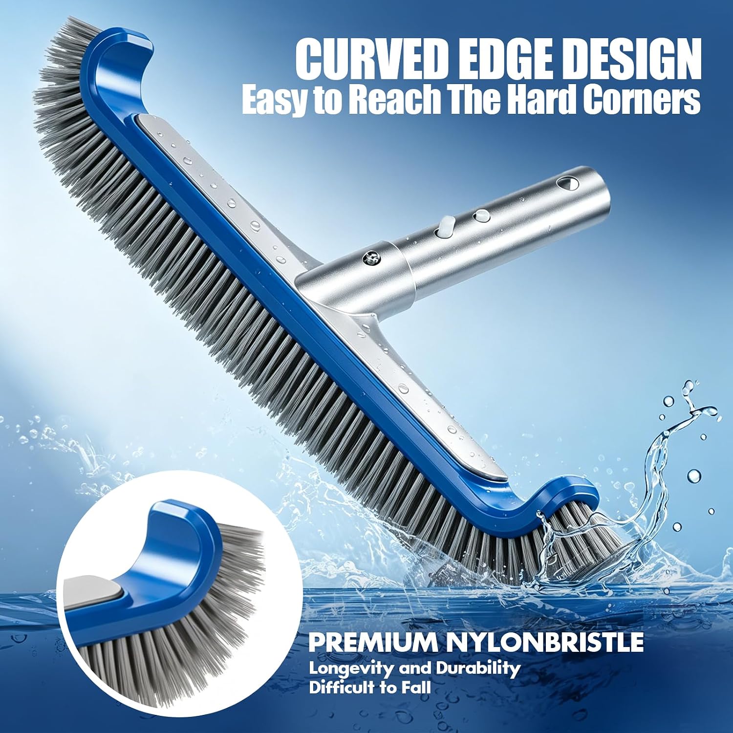 Pool Brush Head, Heavy Duty Scrub Brush with Upgraded Premium Nylon Bristles and Reinforced Aluminium Back for Cleaning Inground/Above Ground Swimming Pool, Walls, Bath Tub, Tiles & Floors(Blue)