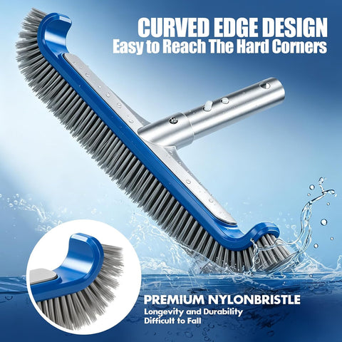 Pool Brush Head, Heavy Duty Scrub Brush with Upgraded Premium Nylon Bristles and Reinforced Aluminium Back for Cleaning Inground/Above Ground Swimming Pool, Walls, Bath Tub, Tiles & Floors(Blue)