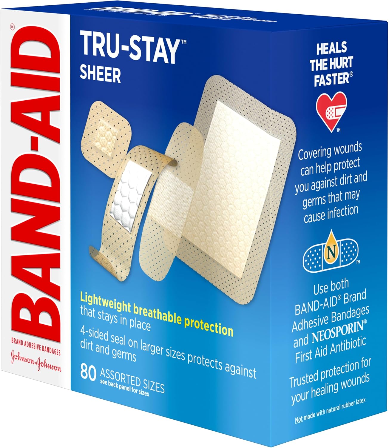 BAND-AID Brand Tru-Stay Sheer Adhesive Bandages, Assorted Sizes, 80 Count