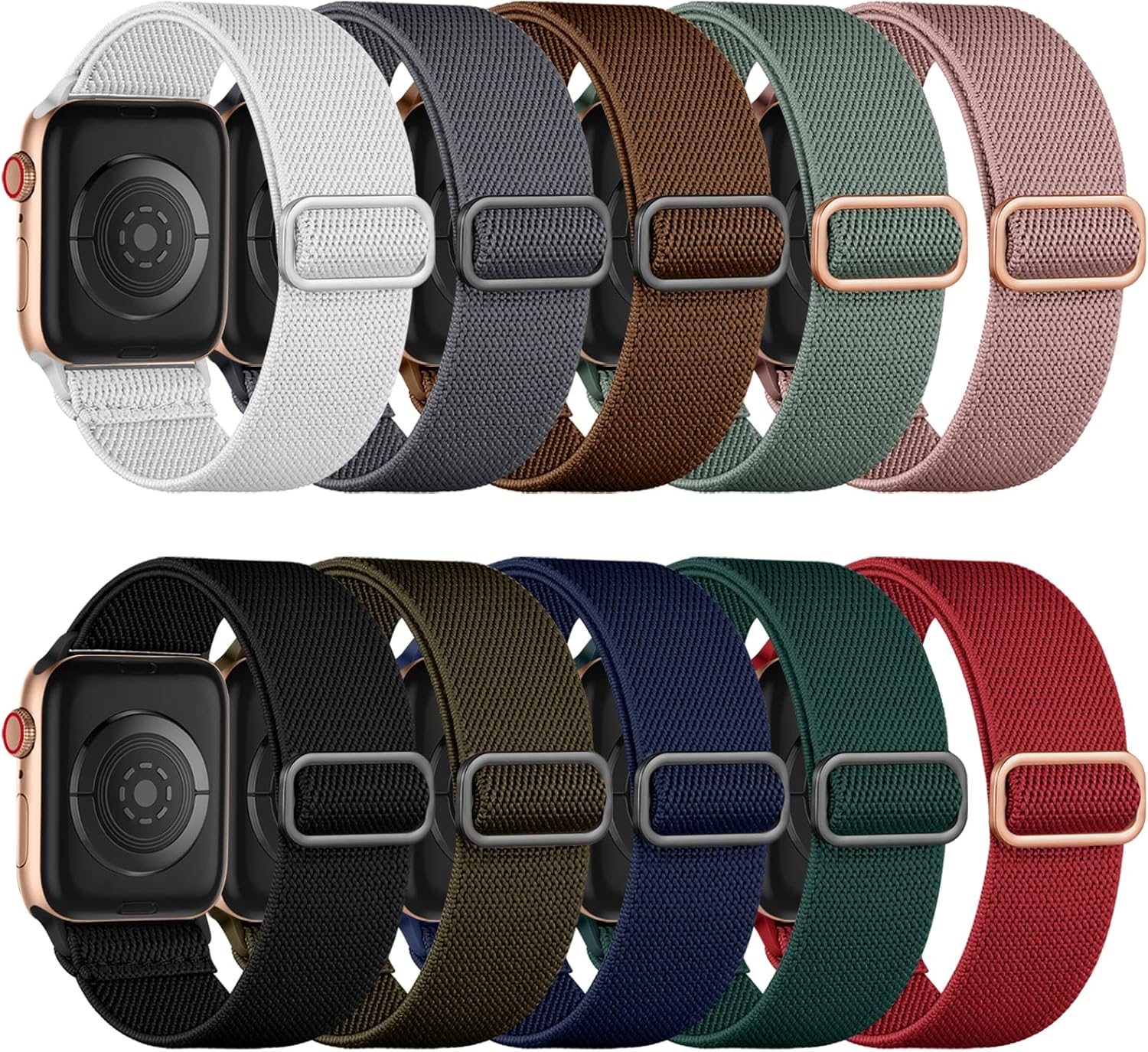 Maledan 10-Pack Stretchy Nylon Solo Loop for Apple Watch Bands Women Men