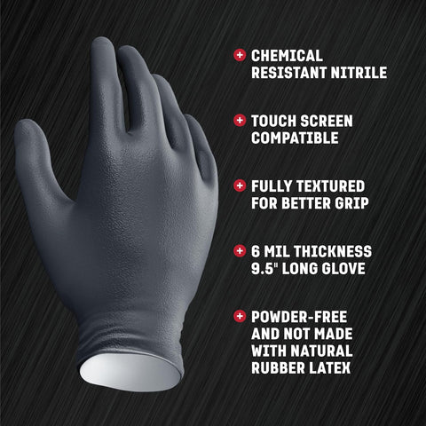 Venom Steel Industrial Nitrile Gloves, Chemical Resistant Disposable Black Gloves, Latex-Free, Powder-Free, Textured Grip, Heavy Duty Two-Layer Protection, 6 mil, XL, 100 Count