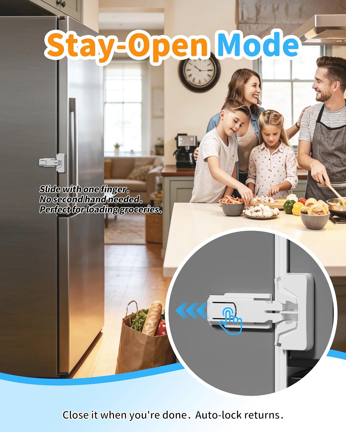 Yunkey Child Safety Fridge Lock, Auto-Lock, White, 2-Pack