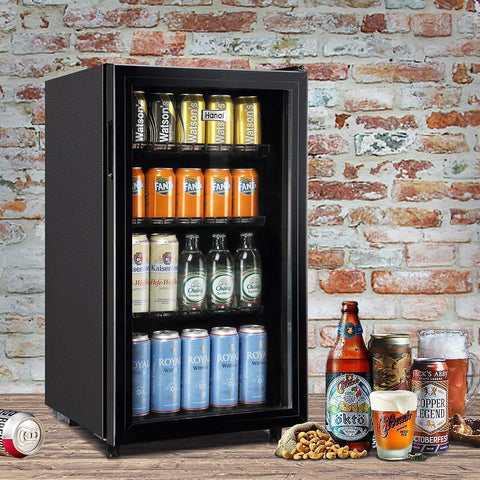 WANAI Mini Fridge Cooler 125Cans Beverage Refrigerator Glass Door Beverage Cooler for Beers Wine Juicer Adjustable Shelves LED Lights for Home, Office or Bar
