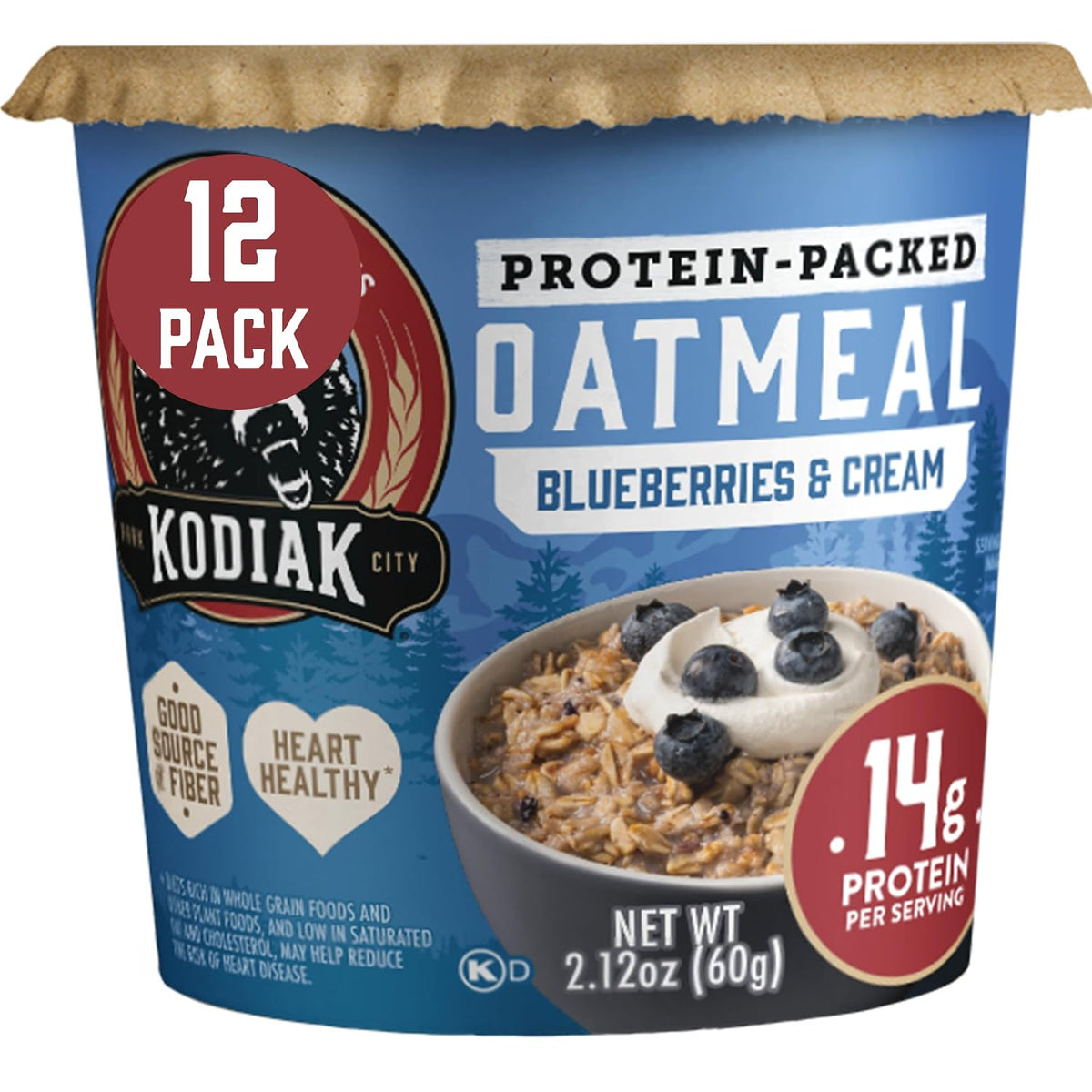 Kodiak Oatmeal Cups Blueberries & Cream, High Protein, Whole Grains, 12pk