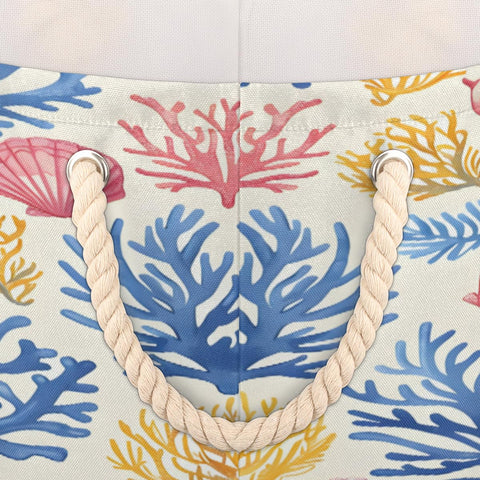 Ioracida Beach Theme Round Storage Basket, Blanket Basket for Living Room, 19.4" x 13.3" Starfish Seashell Coral Coastal Baskets for Home Toy Closet Towels Pillows Clothes, Laundry Basket with Handles