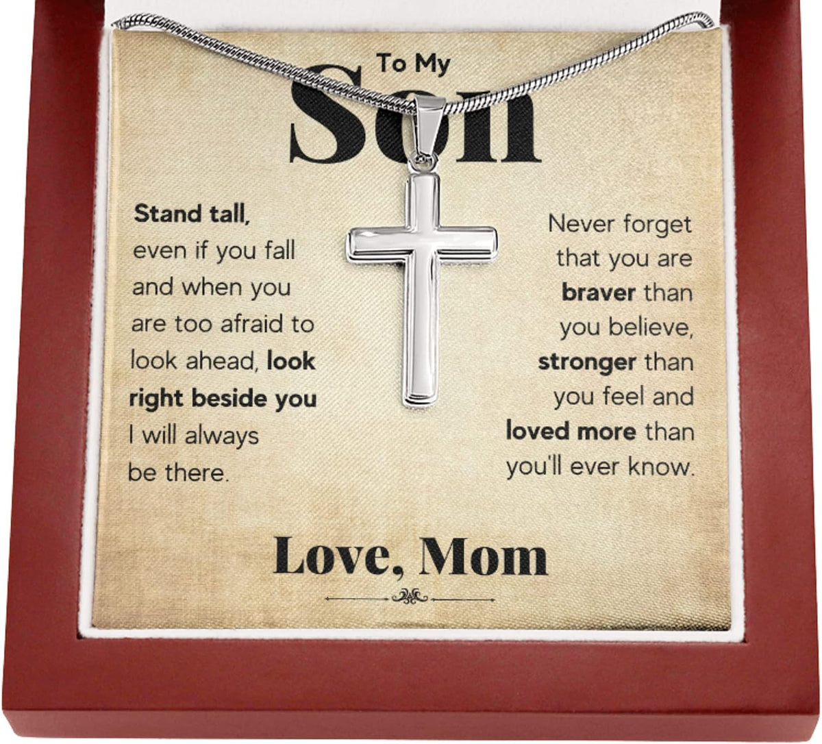 FG Mall To My Son From Mom and Dad, Mother and Son Necklace, Birthday Gift For Graduation, Christmas Faith Cross Necklace Present