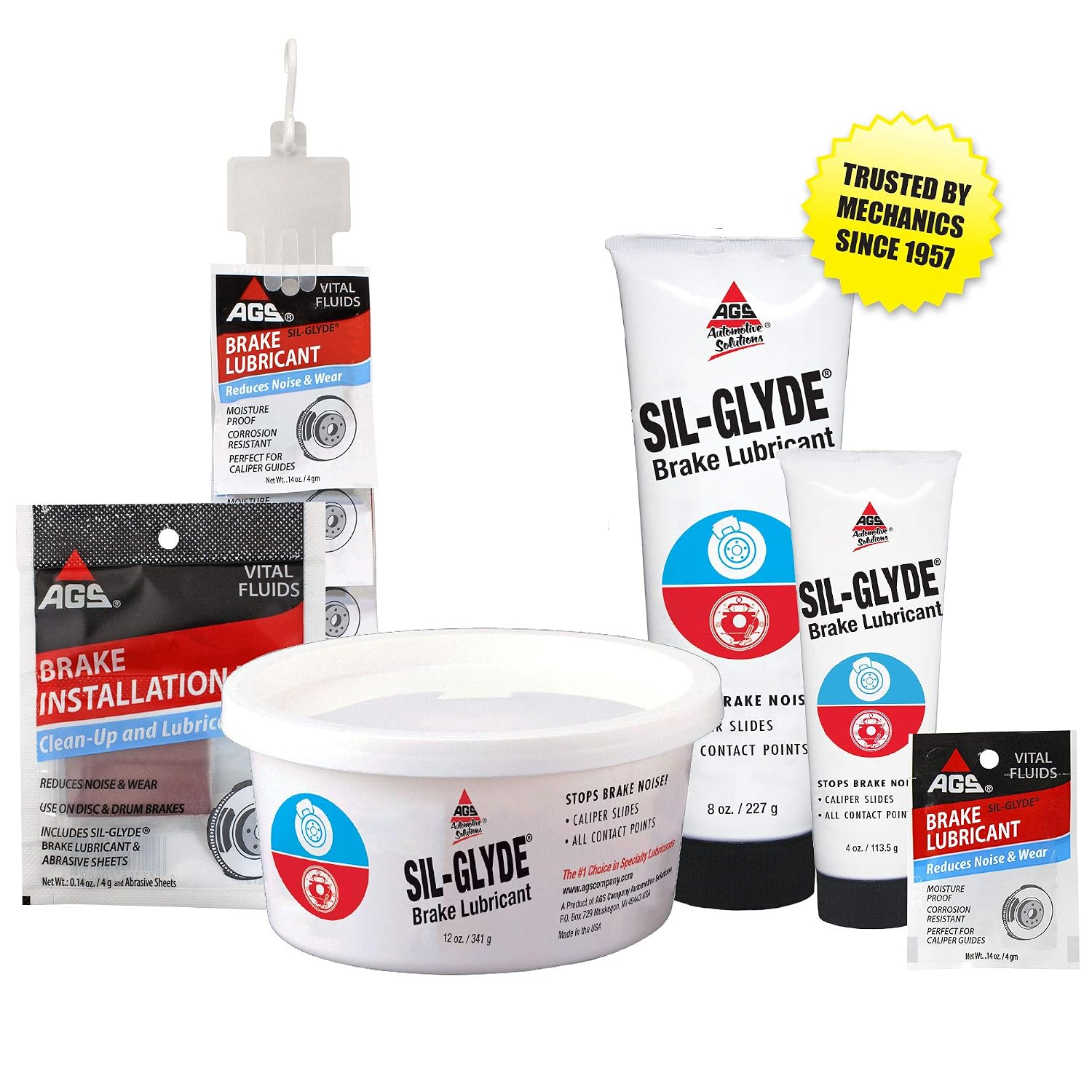 AGS Automotive Solutions SIL-Glyde 12 oz Tub Silicone Based Brake Assembly Lubricant for Eliminating Disc Brake Squeal - Moisture Proof, Heat Resistant, Rust and Corrosion Protector (Pack of 2)