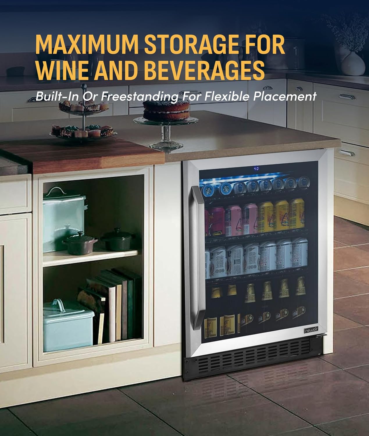 NewAir 24" Single Zone Beverage & Wine Fridge | Beverage & Wine Refrigerator for 49 Bottles or 179 Cans | Freestanding or Built-In Under Counter Mini Fridge for Beer, Wine & Soda | Stainless Steel