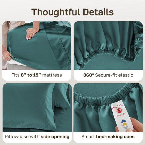 California Design Den 600 Thread Count Twin Size Sheet Set, 3 Pcs Set, Teal